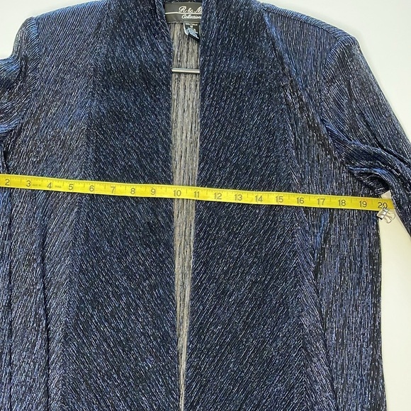 R & M Collection Blue Metallic Open Waterfall Cardigan 3/4 Sleeve Size 12 - Picture 8 of 12